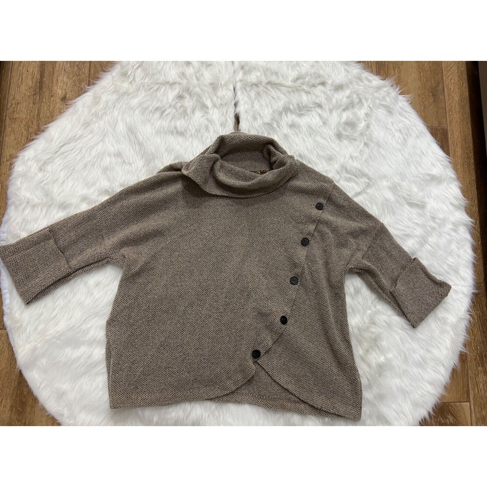 Retrelogy Sweater Womens Size 2X Tan Knit 3/4 Sleeve Button Pullover Cowl Neck